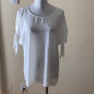 michael kors cold shoulder sheer top white